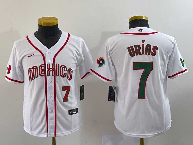 Youth Mexico Baseball #7 Julio Urias Number 2023 Red World Baseball Classic Stitched Jersey 5